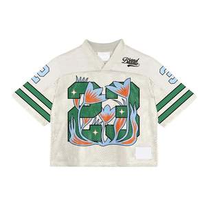 Women Oversized Mesh <b>Football</b> Jersey V Neck Printed Short Sleeve Breathable Polyester Vintage Graphic Streetwear Sports Top - Product Image 1