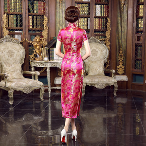 Vestido Largo Rojo de <span class=keywords><strong>Cheongsam</strong></span> Qipao para Mujer, Ropa de Año Nuevo Chino, Vestido de Novia para Boda, Talla Grande, Vestido de Noche de Seda y Satén con Estampado Floral - Product Image 5