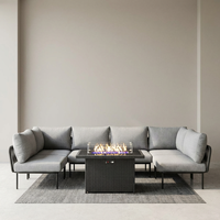 Ensemble de canapés d'extérieur de style industriel, meubles modulaires en rotin avec table de foyer en verre, résistant aux intempéries, groupes de sièges de patio