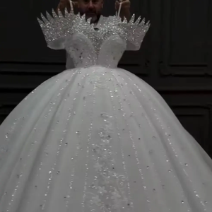 Abiti da <span class=keywords><strong>Sposa</strong></span> Africani Stile Ball Gown, Vestito da <span class=keywords><strong>Sposa</strong></span> con Spalle Scoperte, Pizzo Scintillante e Paillettes, Taglie Plus, Servizio OEM - Product Image 1