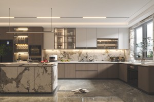 Mobile in Stile Moderno <span class=keywords><strong>con</strong></span> Ripiani in Vetro, Ampio Spazio Interno e Armadi da <span class=keywords><strong>Cucina</strong></span> in Legno su Misura - Product Image 6