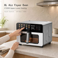Oven Penggorengan Udara Digital 8L 2100W Pemanas Atas Bawah Kontrol Sentuh Timer 24 Jam Pintu Kaca Ganda Stainless Steel