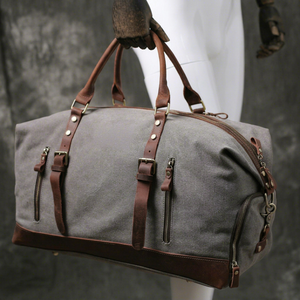 Custom Logo Mens Genuine Leather Canvas <b>Travel</b> <b>Bag</b> Vintage Waxed Waterproof Duffel Large Capacity Luggage <b>Bag</b> LCTB-0016 - Product Image 1