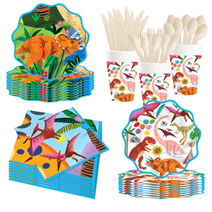 Ensemble de vaisselle jetable pour fête d'enfants sur le thème des dinosaures DAMAI, assiettes, serviettes et gobelets en papier - Product Image 1