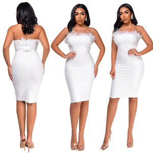 Ventes en gros de robes chics sans bretelles pour l'automne et l'hiver, robes à plumes sexy, dos nu, fines, pour mariage, soirée, femmes, robes de soirée - Product Image 1