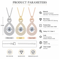 Collier en Moissanite, Argent Sterling 925, Pendentif Goutte d'Eau Infini, Couleur D VVS1, 6,5 mm, 3 Couleurs
