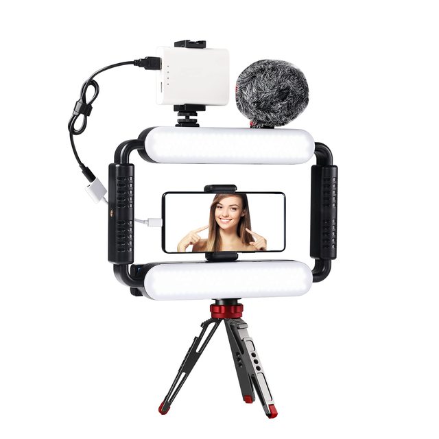 Gimbal Stabilizer Phone Video Light Kit for Smartphone, Content Creator Kit, 5600K LED Equipment with Microphone &Tripod