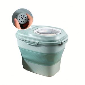 Dog Pet Cat Food Plastic Leakproof Sealable Storage Bin Kitchen <b>Flour</b> Dispenser Collapsible Cereal Rice Food Storage <b>Container</b> - Product Image 2