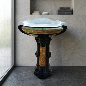 Big Size Fancy Ceramic Pedestal Wash Basin Lavabo Sink Full Stand Decorative Bathroom Hand Wash Basin - Product Image 2