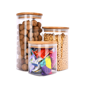 Canister Kitchen Food Storage Container Set Glass Jar Air tight with Bamboo Lids