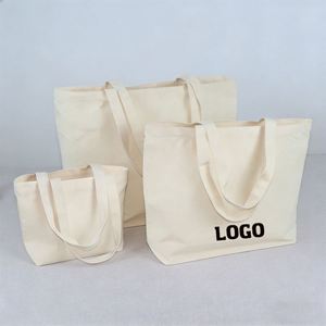 Custom Print Pocket and Zipper Cotton Large Shopping White Canvas Tote Bag - Product Image 1