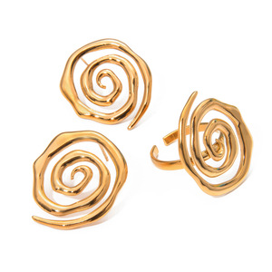Stud Earrings Spiral Gold Stainless Steel Everyday Wear Geometric Design Jewelry - Product Image 5