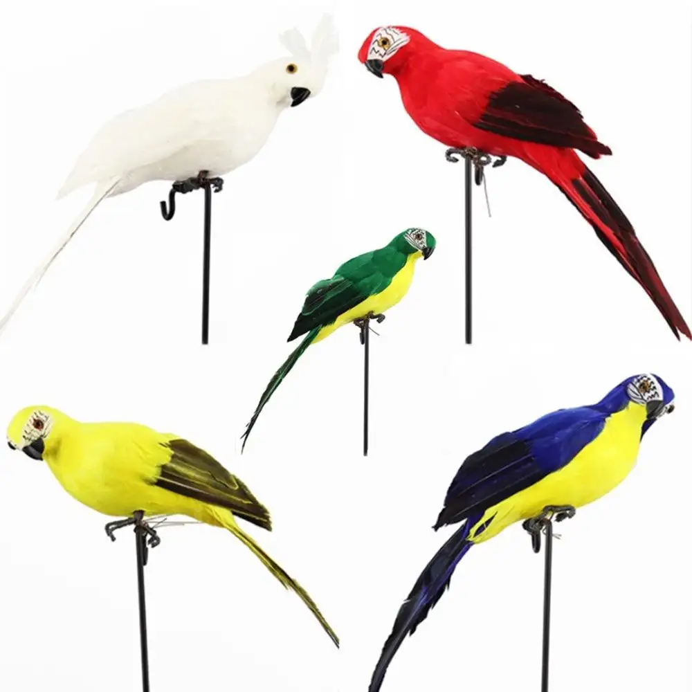 35cm Handmade Foam Feather Artificial Parrot Bird Model Figurine Foam Birds Parrot Home Garden Decoration Ornament