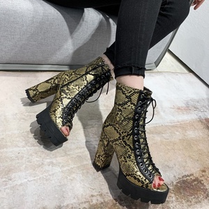 High Chunky Heel Lace up Women Ankle <b>Boots</b> Med <b>Platform</b> Women Shoes Breathable Snakeskin Print Side Zip Peep Toe Short Booties - Product Image 5