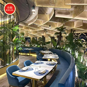 Bộ bàn ghế nhà hàng màu xanh lam đá cẩm thạch, ghế da thương mại, ghế sofa booth quán cà phê, thiết kế hiện đại, sang trọng cho khách sạn, nhà hàng. - Product Image 1