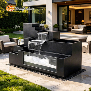 Fontaine d'eau moderne à cascade en plusieurs niveaux, en acier galvanisé noir, électrique, pour cour, patio, ornement - Product Image 4