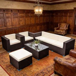 Ensemble de canapés de <span class=keywords><strong>jardin</strong></span> HAOYU au design moderne et durable pour 6 <span class=keywords><strong>personnes</strong></span>, meubles en acier inoxydable, coussins imperméables, pour cours et hôtels - Product Image 1