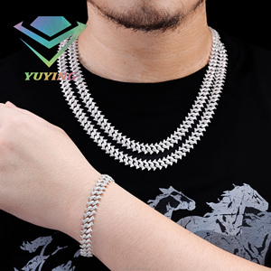 En stock: Cadena cubana Hiphop con espinas, diamante moissanita VVS, pasa el test de diamante, chapado en oro sobre plata de ley 925, certificado GRA. - Product Image 1