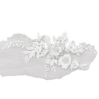 Applique en dentelle perlée 3D en fibre acrylique pour broderie d'ongles, patch décoratif pour veste, fleur pour robe de mariée, accessoires de costume DIY