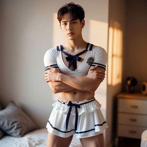 Nautical Academy Style Men's Sailor Suit Lingerie Set Sexy Pure and Desirable Uniform Role-Playing Muscular Crossdresser - Product Image 2