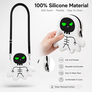 Custom Glow in the Dark Halloween Ghost Crossbody Bag 100% Silicone Candy Bag <b>Cute</b> Spooky Shoulder <b>Purse</b> Seasonal Gift - Product Image 3