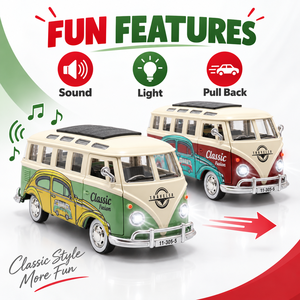Modèle de voiture miniature rétro classique <span class=keywords><strong>T1</strong></span> à l'échelle 1:24, avec portes ouvrables, son et lumière, style fourgon vintage - Product Image 5