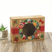 Boîte cadeau en papier kraft personnalisée avec fenêtre, emballage de Noël, boîte cadeau en carton brun, vente en gros