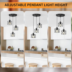 Lámpara Colgante Industrial Vintage de 3 Luces, Lámpara de Techo Moderna con Jaula de Metal Negro para Cocina, <span class=keywords><strong>Comedor</strong></span>, <span class=keywords><strong>Sala</strong></span> de Estar - Product Image 5