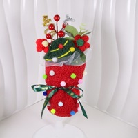 Cadeau de Noël transfrontalier : Bouquet de Noël créatif avec ours en peluche chinois de 22 cm, bonhomme de neige et décoration en fil de coton