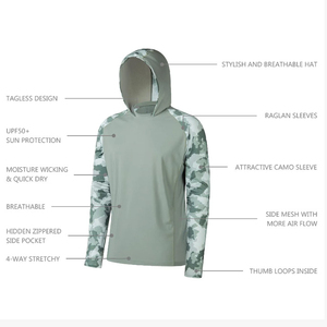 Sudadera con Capucha Unisex UPF50+ 100% Poliéster, Color Personalizado, Impermeable, Lavada, Protección Solar UV, Secado Rápido, Manga Larga, para Pesca - Product Image 5