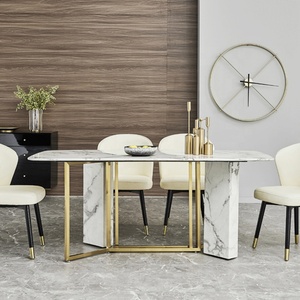 Simple moderno cuadrado de mármol blanco de carrara restaurante mesa de comedor silla conjunto - Product Image 1
