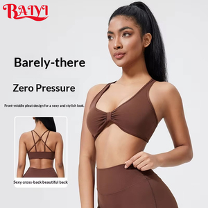 Sujetador deportivo fruncido con espalda cruzada para mujer, con almohadillas extraíbles, alta elasticidad, transpirable, para yoga y <span class=keywords><strong>gimnasio</strong></span>, con logo personalizado, ropa interior de fitness para entrenamiento - Product Image 2