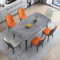 Table à manger moderne et simple de luxe léger avec plateau en roche, pour appartement et maison, avec chaises