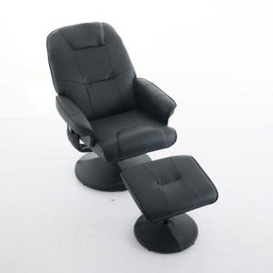 Silla reclinable ergonómica de cuero PU negro con otomana, sillón giratorio para la comodidad del hogar y la Oficina - Product Image 5
