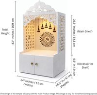 Temple en bois sculpté à la main, esthétique, pour la maison, Mandir de Pooja moderne, étagère à éclairage focal, personnalisable, installation DIY, grand modèle blanc