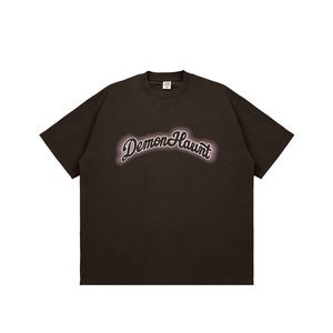 เสื้อยืดสำหรับผู้ชายพิมพ์ลายแบบเรียบง่ายผ้าฝ้ายแท้ทรงหลวมคอสั้นแขนสั้นสตรีทพิมพ์ลายตัวหนังสือผ้าไหมถักแฟชั่น - Product Image 1