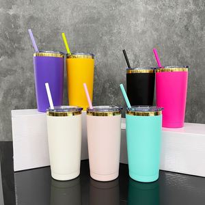 Engraveable Powder Coated Vacuum Insulated Colorful Mirror Gold Plated Underneath 20oz <b>Tumbler</b> <b>with</b> <b>Straw</b> for Laser Engraving - Product Image 1