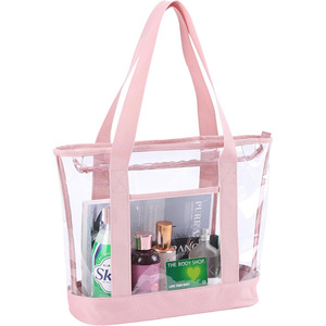 Custom Logo <strong>Clear</strong> Tote Bag Plastic PVC Shopping Shoulder Bag Stadium Approved Zipper Beach <strong>Clear</strong> <strong>Handbag</strong> - Product Image 3