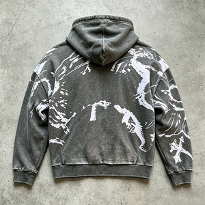 <span class=keywords><strong>Felpa</strong></span> con Cappuccio Oversize Effetto Acid-Wash con Stampa Grafica, Design Retrò Streetwear, Maniche con <span class=keywords><strong>Fiamme</strong></span> e Polsini Decorati con Perline - Product Image 6