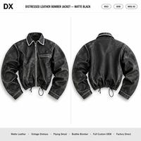 Blouson en cuir noir vintage de luxe pour homme, style motard, 460 GSM, avec col et poignets, taille ajustable par cordon, style streetwear