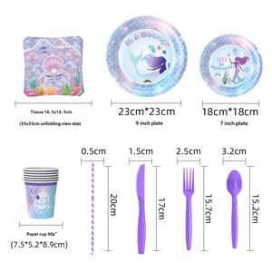 Assiettes en papier sur le thème de <span class=keywords><strong>la</strong></span> sirène violette pour fête de filles, fournitures de fête de <span class=keywords><strong>la</strong></span> <span class=keywords><strong>Petite</strong></span> Sirène pour filles - Product Image 3