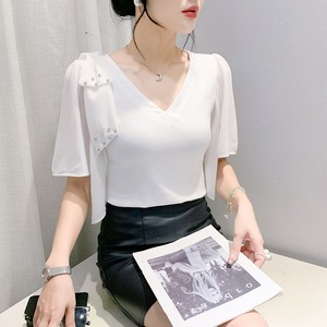 Nouvelle Collection Été – T-<span class=keywords><strong>shirt</strong></span> <span class=keywords><strong>Chic</strong></span> et Tendance à Manches Mi-Longues Évasées et Col en V, en Mousseline de Soie, Modèle Polyvalent pour <span class=keywords><strong>Femme</strong></span> - Product Image 2