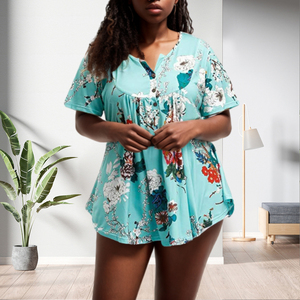 เสื้อเชิ้ตแฟชั่นลำลองไซส์ใหญ่ คอวี ติดกระดุม ลายดอกไม้ ทรงหลวม ขายส่งโดยตรงสำหรับฤดูร้อน - Product Image 3