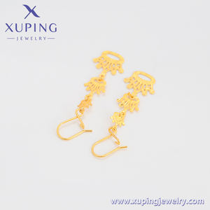 A00693986 Bijoux xuping, or vietnamien bon marché, style trois couronnes, pompon, plaqué or 24 carats, boucles d'oreilles - Product Image 3