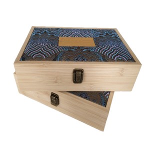 Caja de bambú con tapa de brocado, rectangular, con cierre, para regalo, para té, miel y artículos de té - Product Image 4