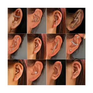NUORO Creative Rhinestone Ear Jewelry for Women Birthday Valentine's Day Enkelband Ear Cuff Wrap Studs Ear Crawler Hook Earring
