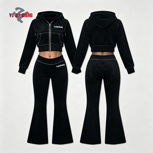 Completo Sportivo per Ragazze Alte: Felpa Corta con Zip e Pantaloni a Zampa a Vita Alta, Set Due Pezzi Personalizzato per Fitness, <span class=keywords><strong>Abbigliamento</strong></span> Donna - Product Image 2