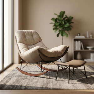Midcentury Modern Rocking Chair With Tufted Back And Metal Legs For Living Room Furniture Upholstery - Product Image 3