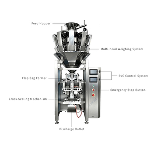 Machine d'emballage VFFS à scellage arrière avec peseuse multi-têtes automatique pour l'emballage de snacks, céréales, bonbons, noix et graines - Product Image 1