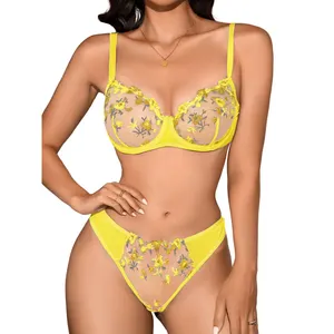 2024 Transparent Erotic Bra Brief Sets Floral Undergarments For Women Lady Underwear